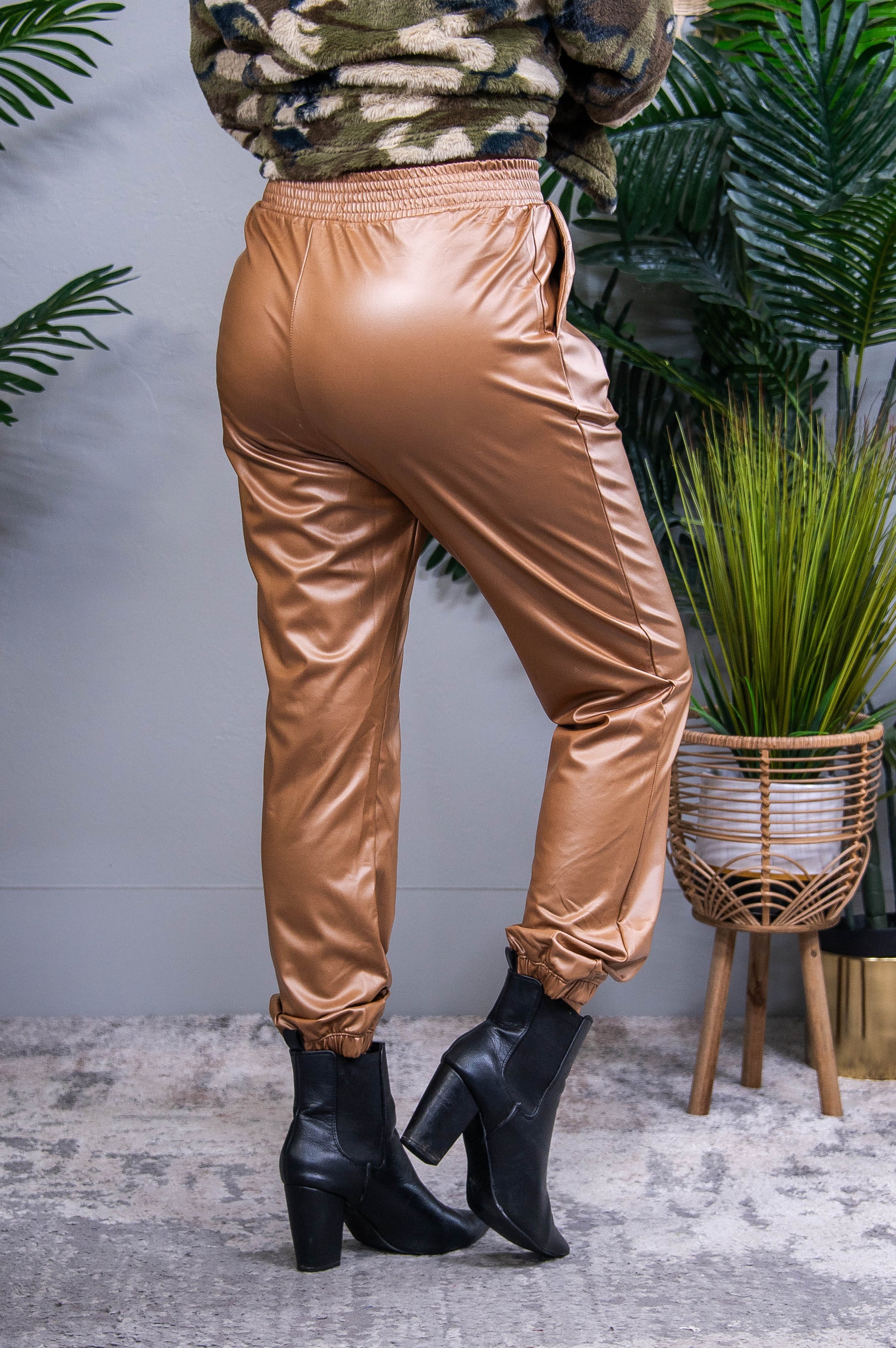 Serving You Looks Brown Faux Leather Joggers - PNT1766BR