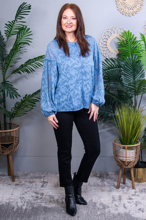 Face The Day Dusty Blue Embroidered Top  - T10781DBL