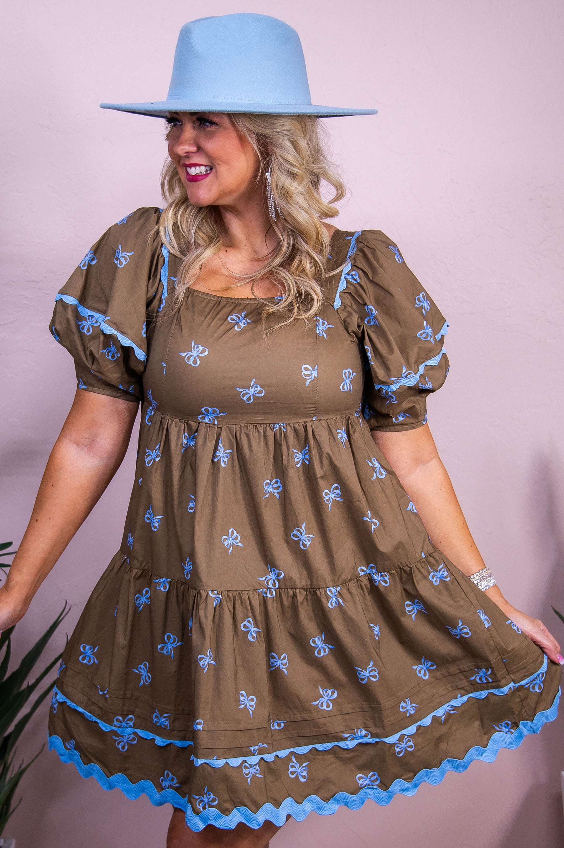 Sweeten The Day Mocha/Light Blue Ribbon Dress - D5496MO