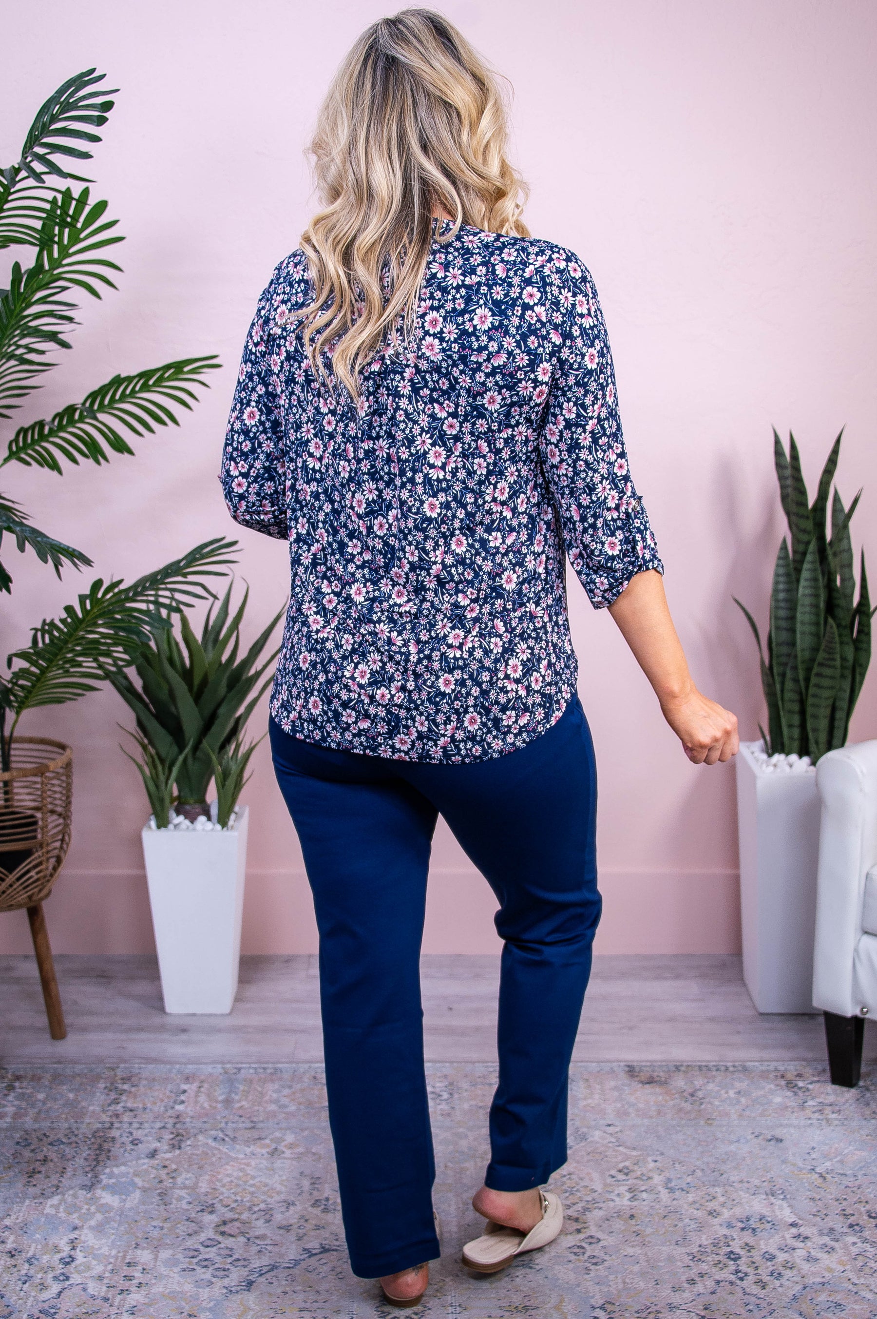 Whimsical Spirit Navy/Multi Color Floral Top - T10151NV