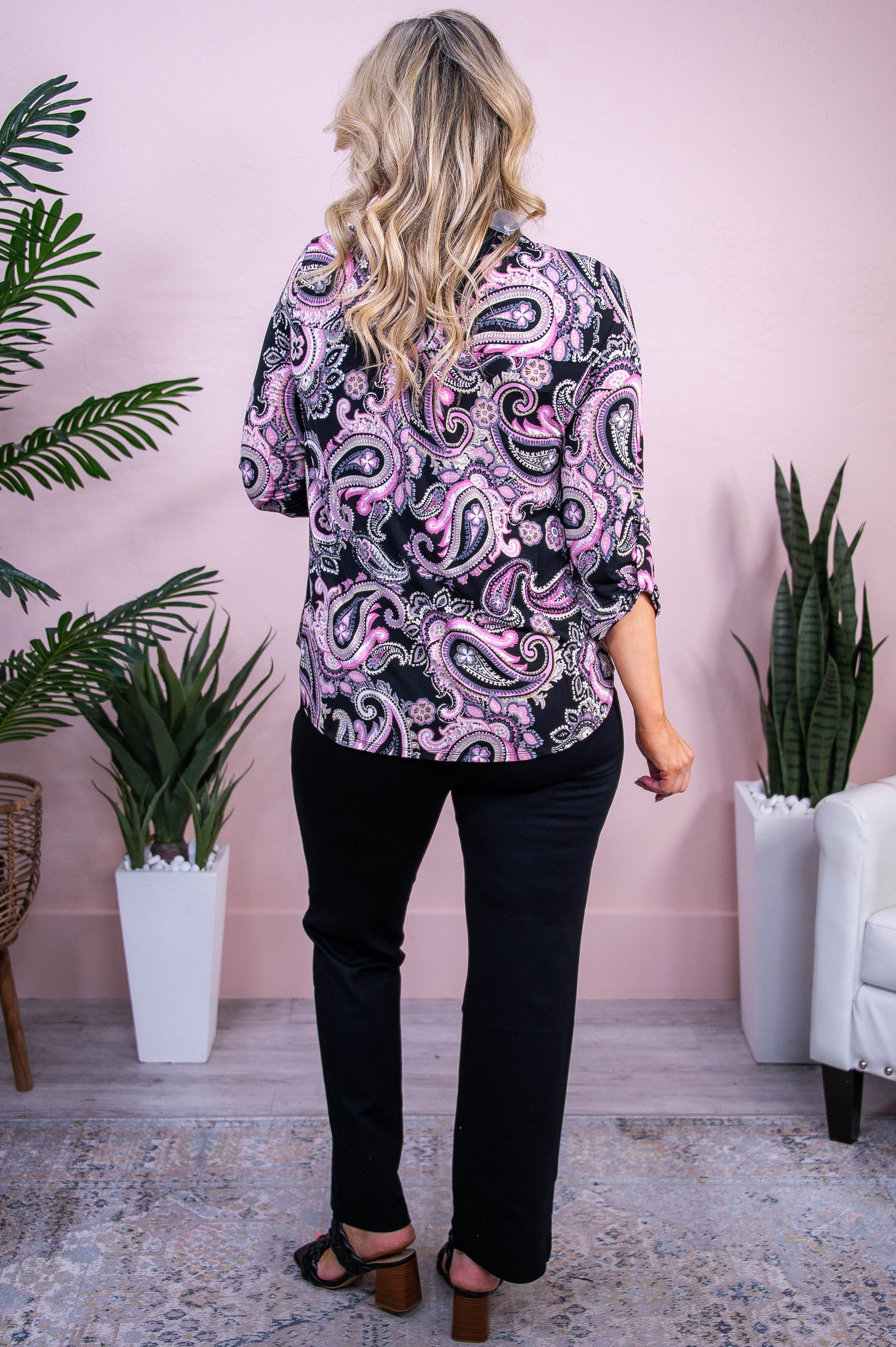 As Easy As Can Be Black/Pink Floral Paisley Top - T10149BK