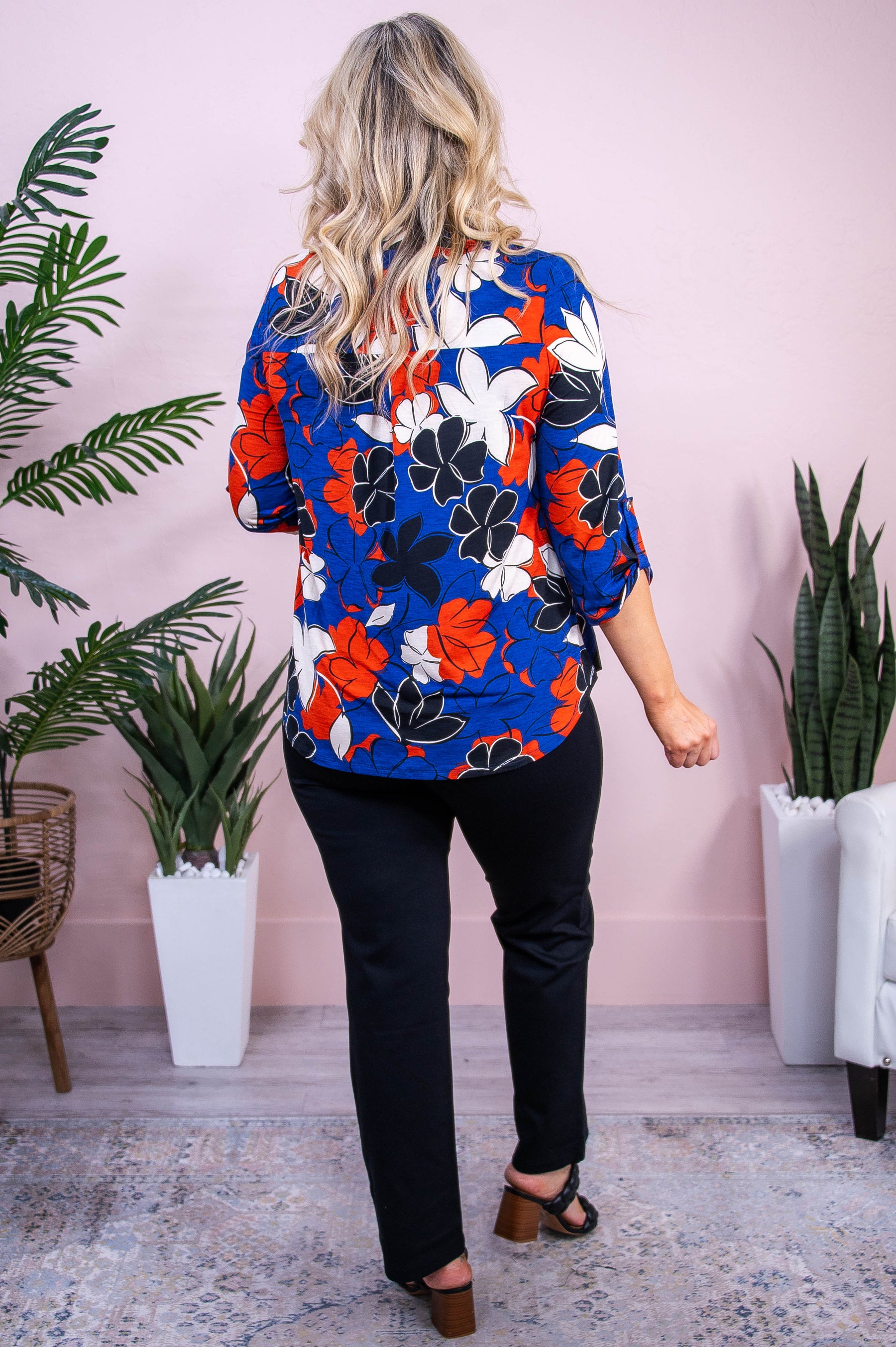 Just For Love Navy/Multi Color Floral Top - T10148NV