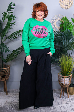 XOXO Kelly Green Lips Printed Graphic Sweatshirt - A3870KGN