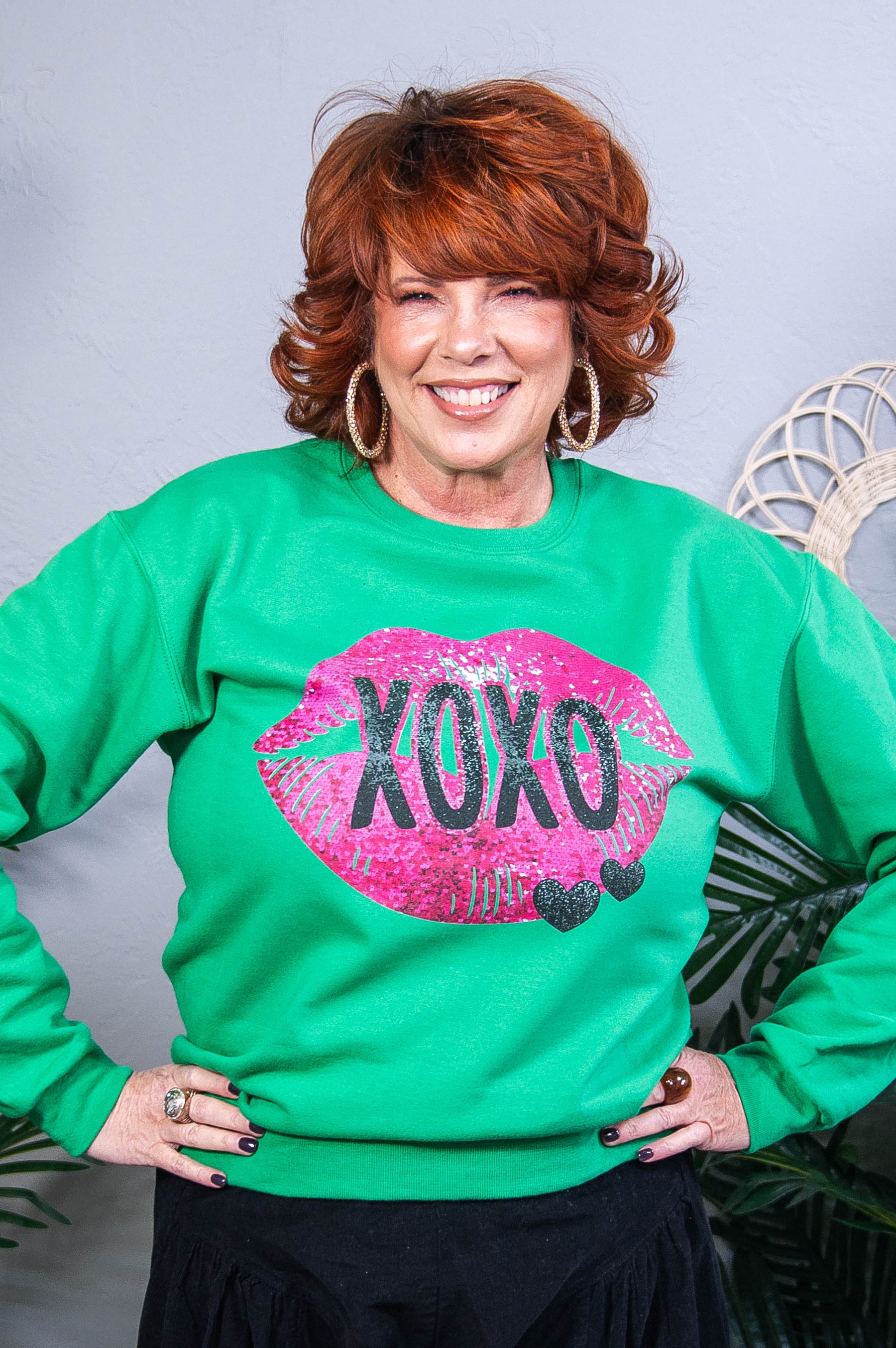 XOXO Kelly Green Lips Printed Graphic Sweatshirt - A3870KGN