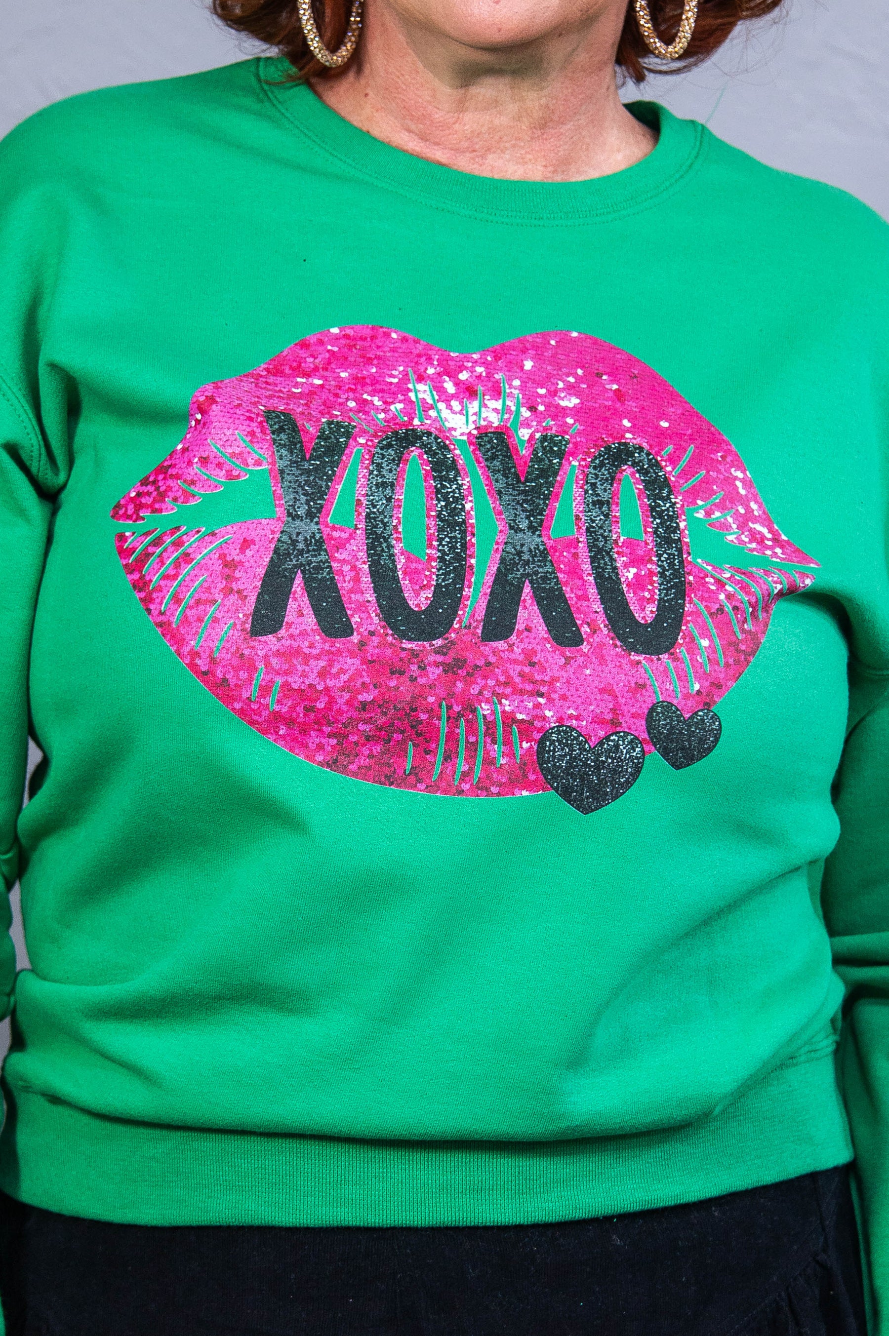 XOXO Kelly Green Lips Printed Graphic Sweatshirt - A3870KGN