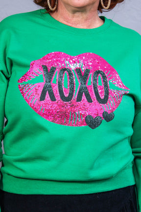 XOXO Kelly Green Lips Printed Graphic Sweatshirt - A3870KGN