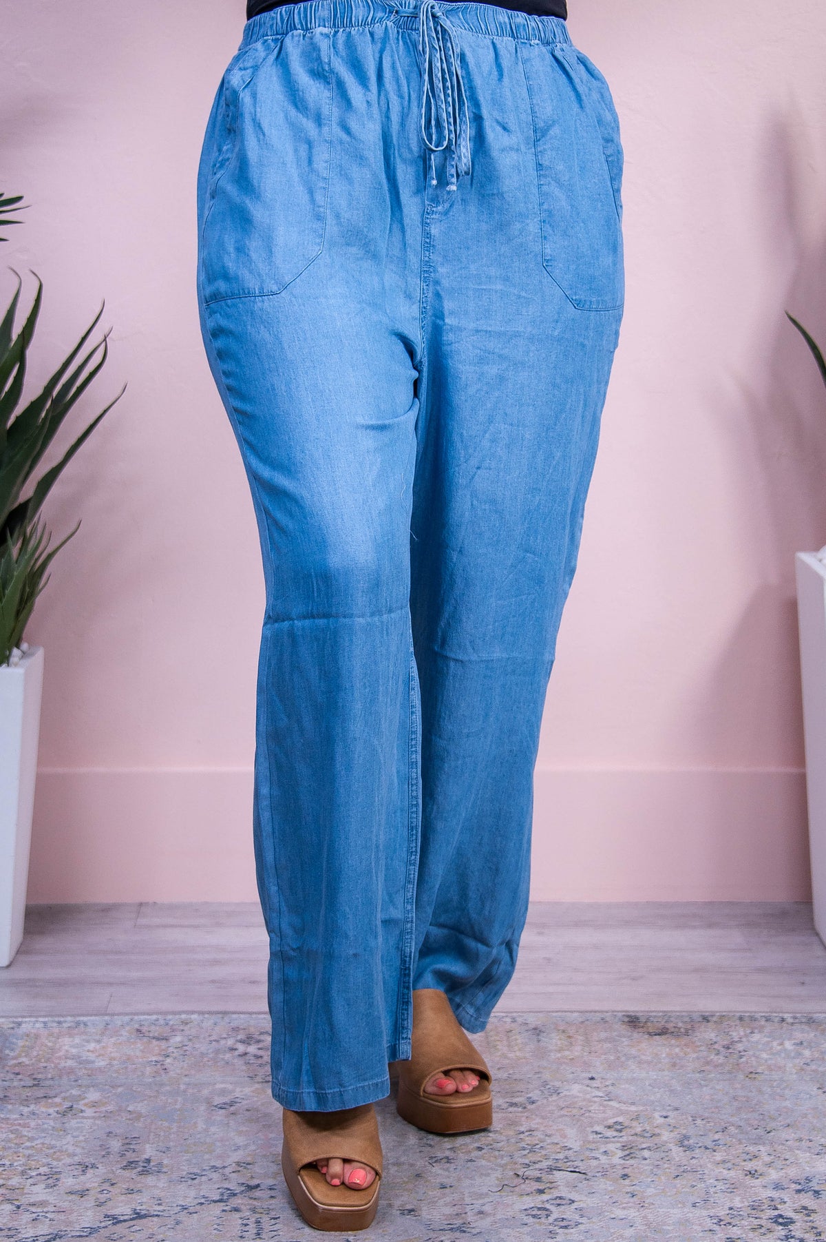 Ready For Compliments Chambray Solid Pants - PNT1668CB