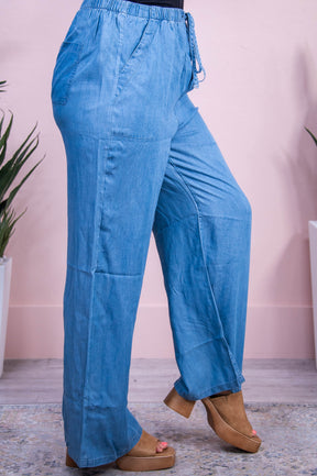 Ready For Compliments Chambray Solid Pants - PNT1668CB