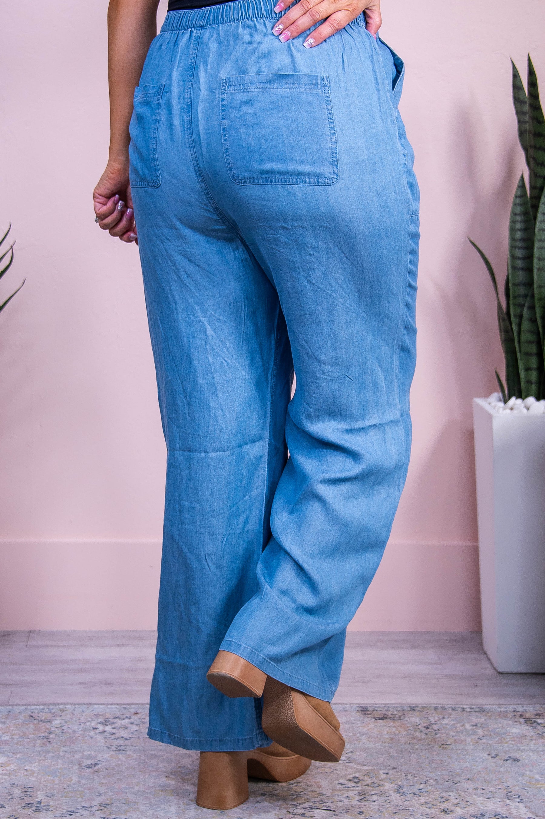 Ready For Compliments Chambray Solid Pants - PNT1668CB