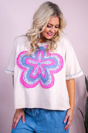 Hope Fills The Heart Cream/Multi Color Floral Patchwork Top - T10139CR