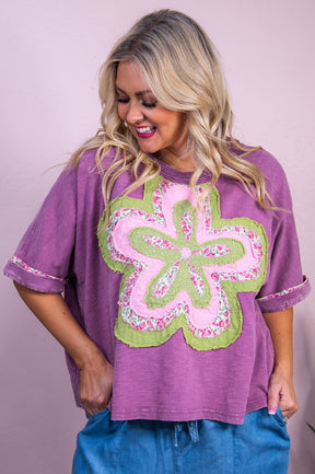 Hope Fills The Heart Plum/Multi Color Floral Patchwork Top - T10141PL