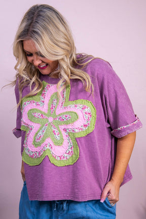 Hope Fills The Heart Plum/Multi Color Floral Patchwork Top - T10141PL