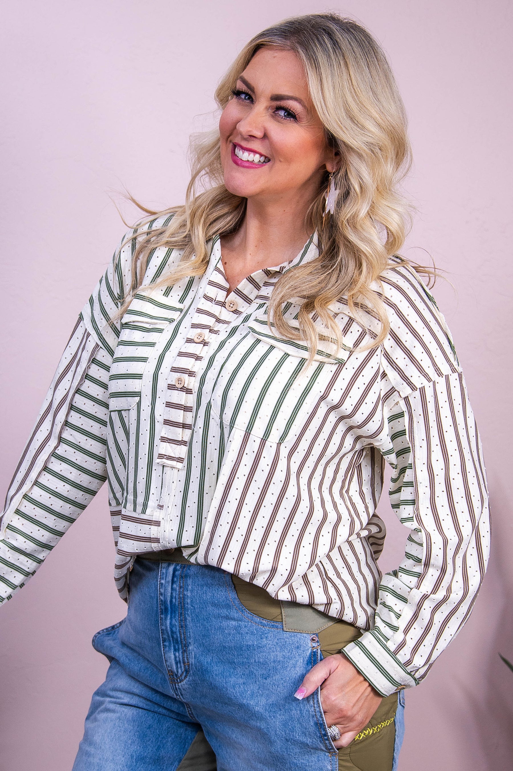 Changing Fate Olive/Multi Color Striped Top - T10138OL