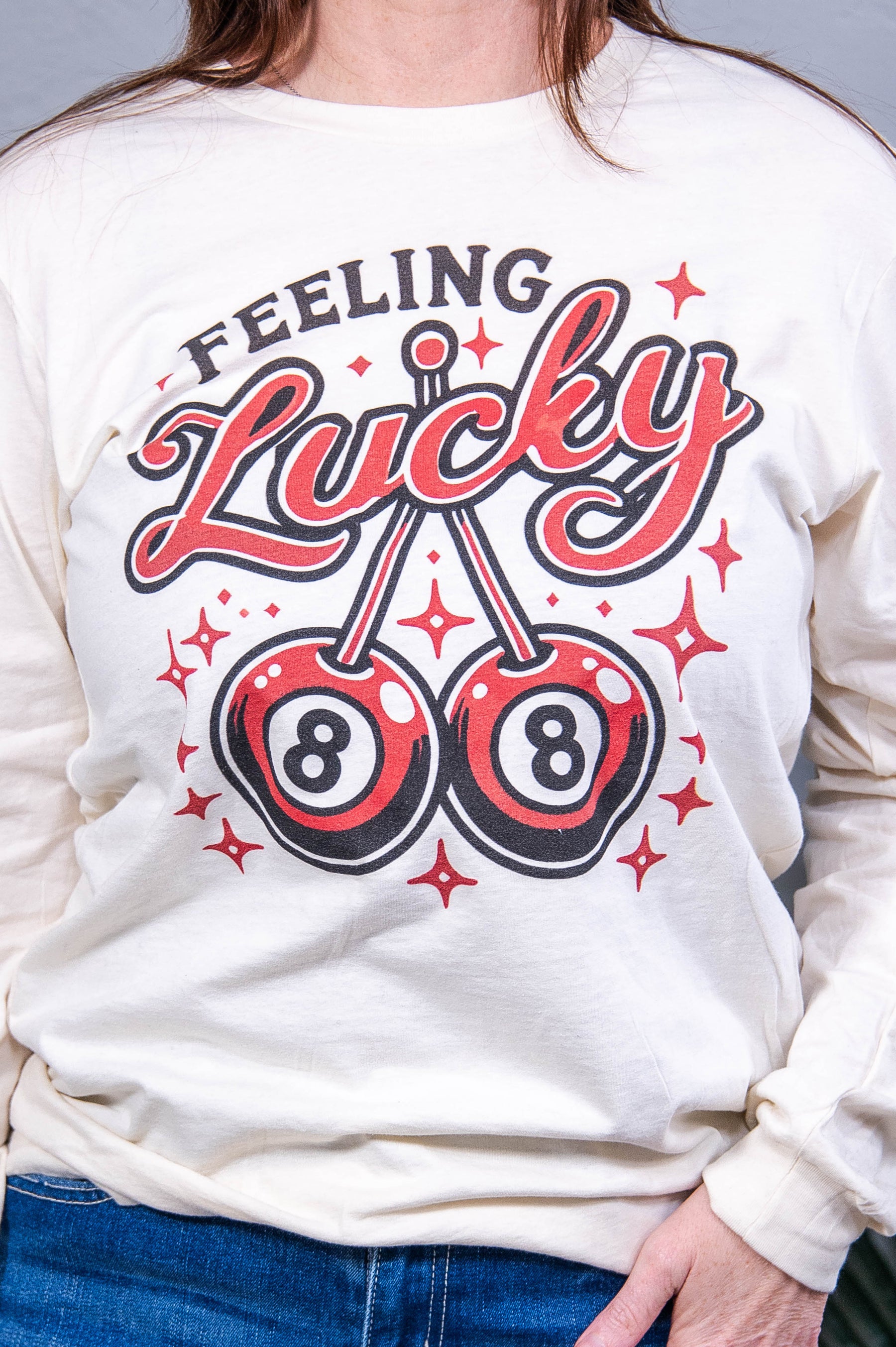 Feeling Lucky Natural Long Sleeve Graphic Tee - A3879NA