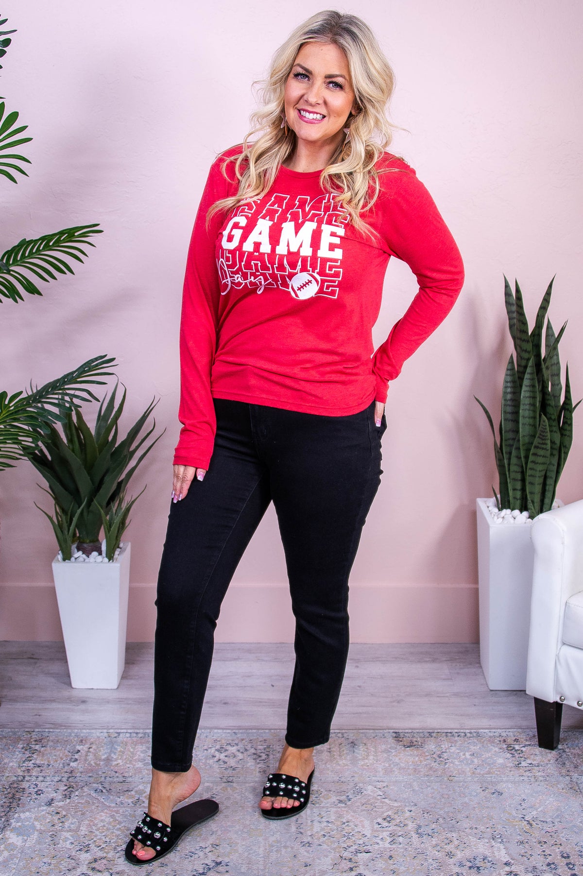 Game Day Vintage Red Long Sleeve Graphic Tee - A3507VRD