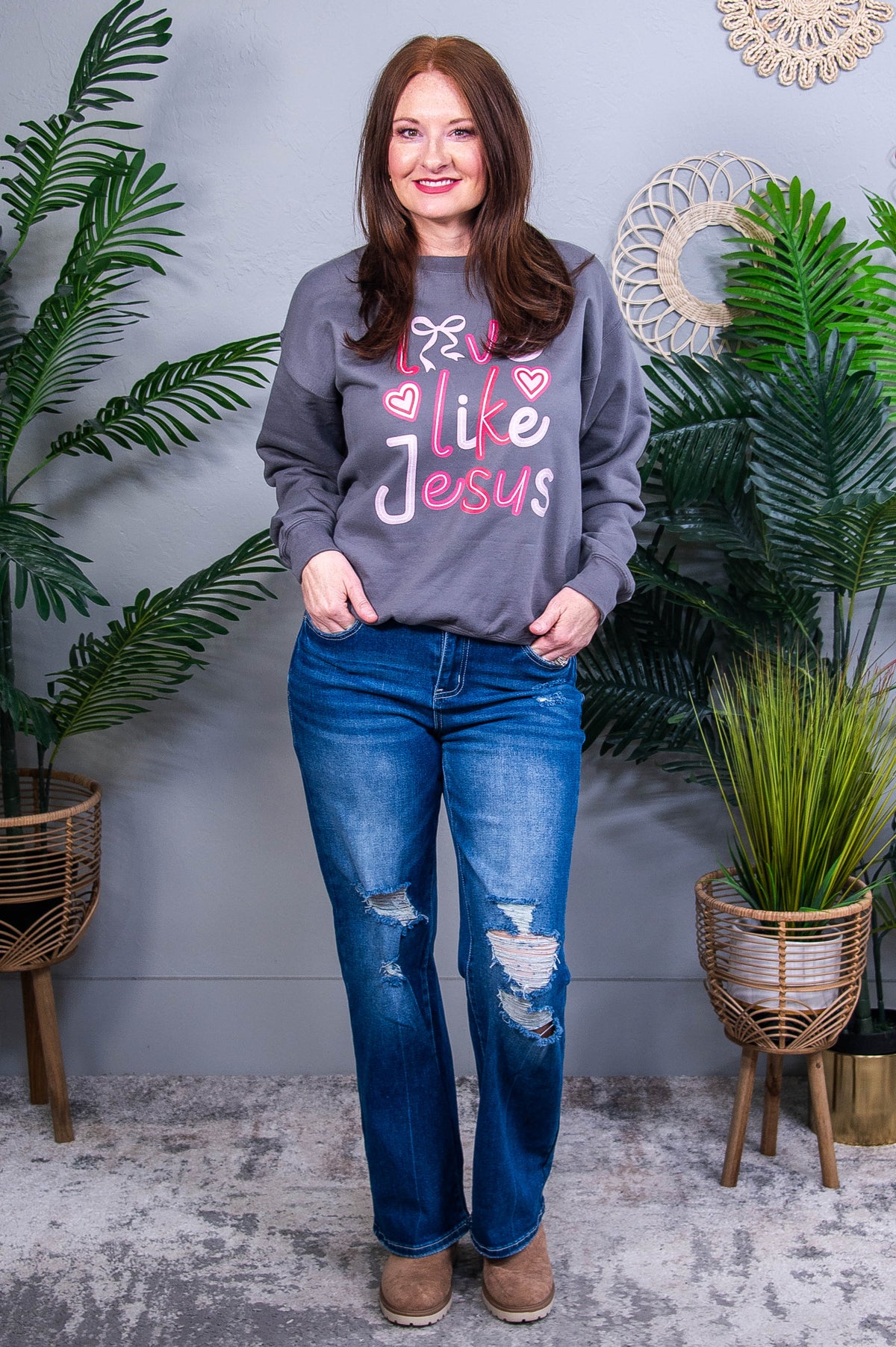 Love Like Jesus Charcoal Gray Graphic Sweatshirt - A3874CH