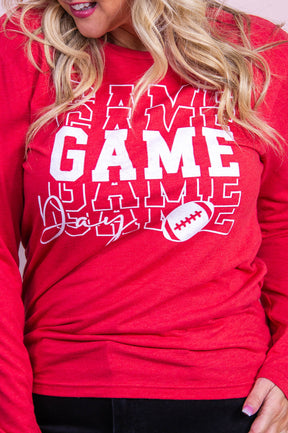 Game Day Vintage Red Long Sleeve Graphic Tee - A3507VRD