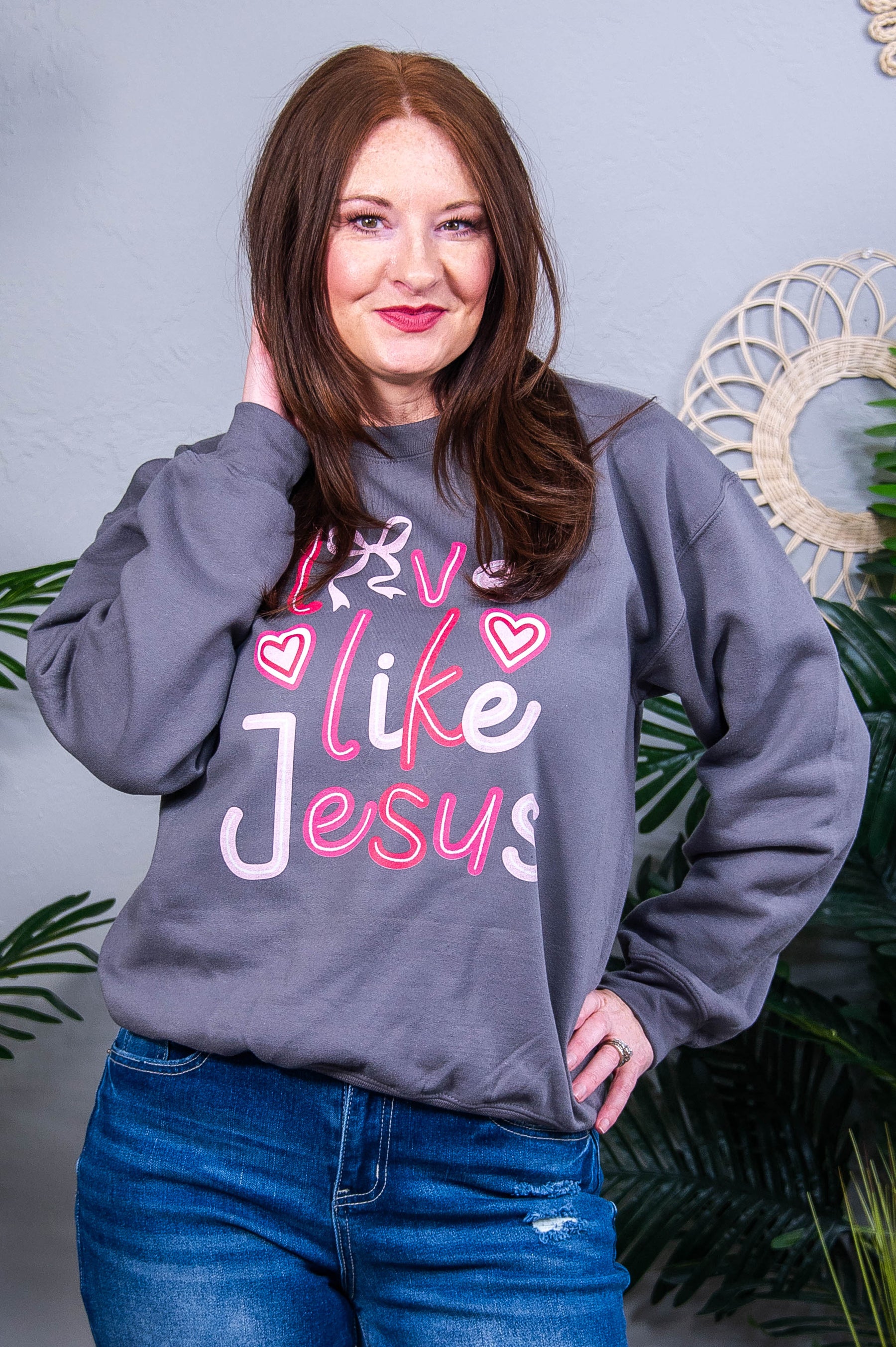 Love Like Jesus Charcoal Gray Graphic Sweatshirt - A3874CH