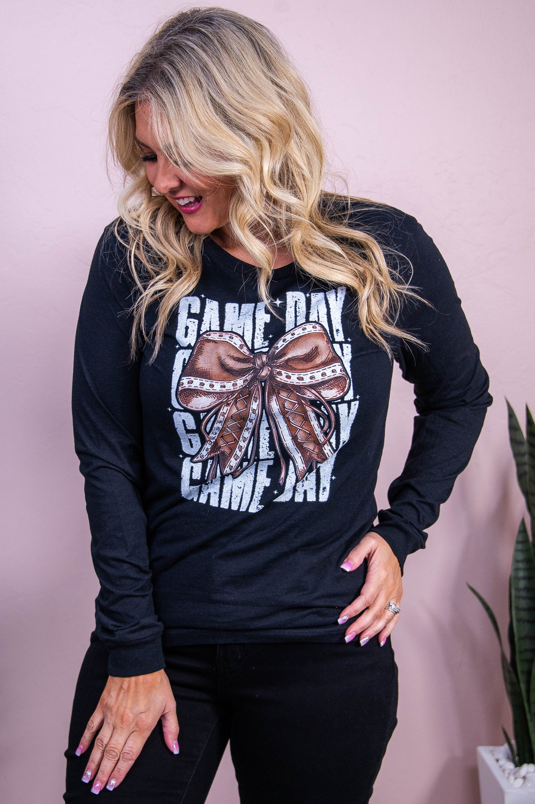 Game Day Black Long Sleeve Graphic Tee - A3504BK