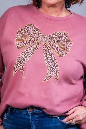 Enjoy The Little Things Mauve Bow/Printed Graphic Sweatshirt - A3884MV