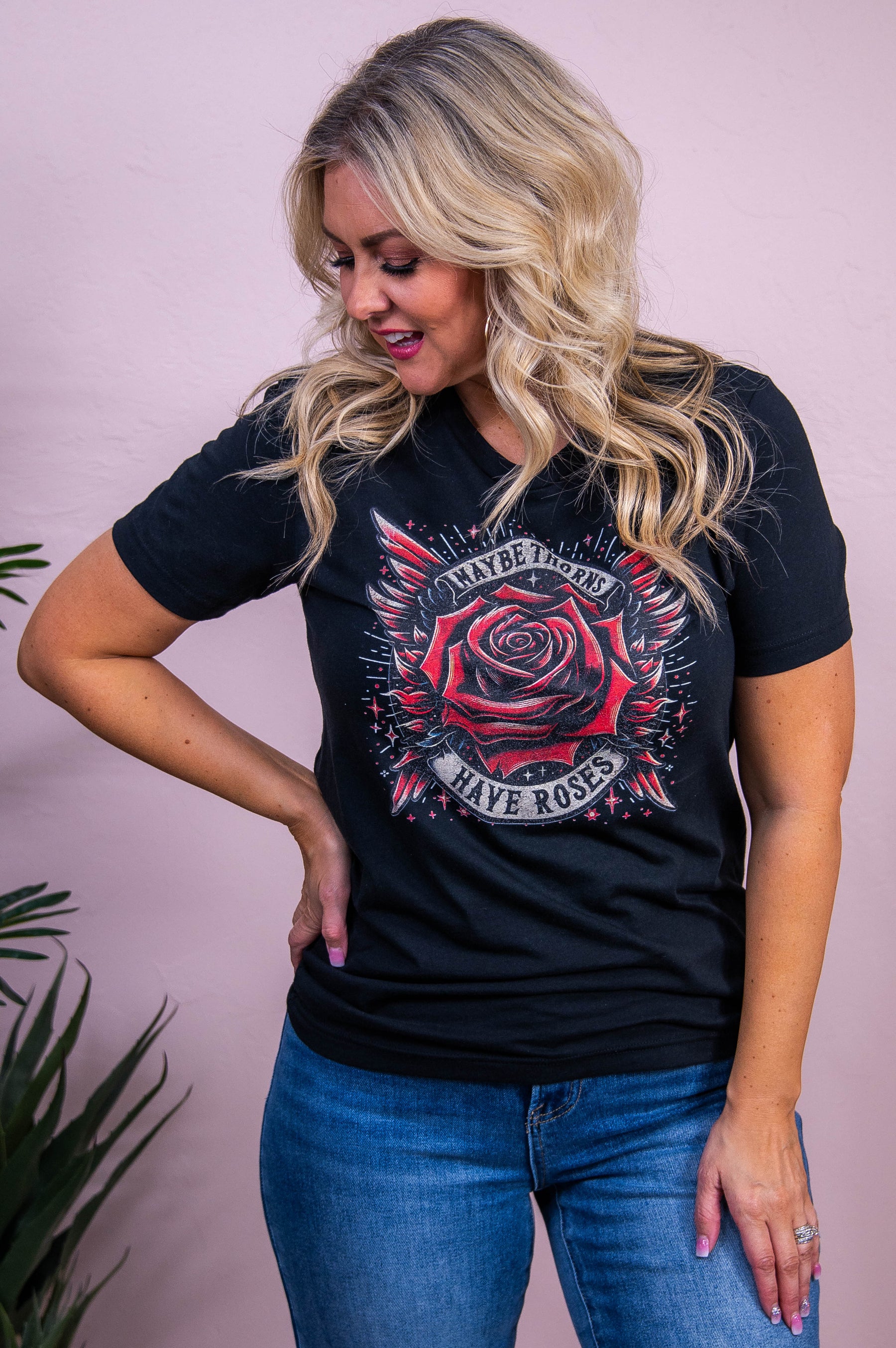 Maybe Thorns Have Roses Vintage Black Graphic Tee - A3514VBK