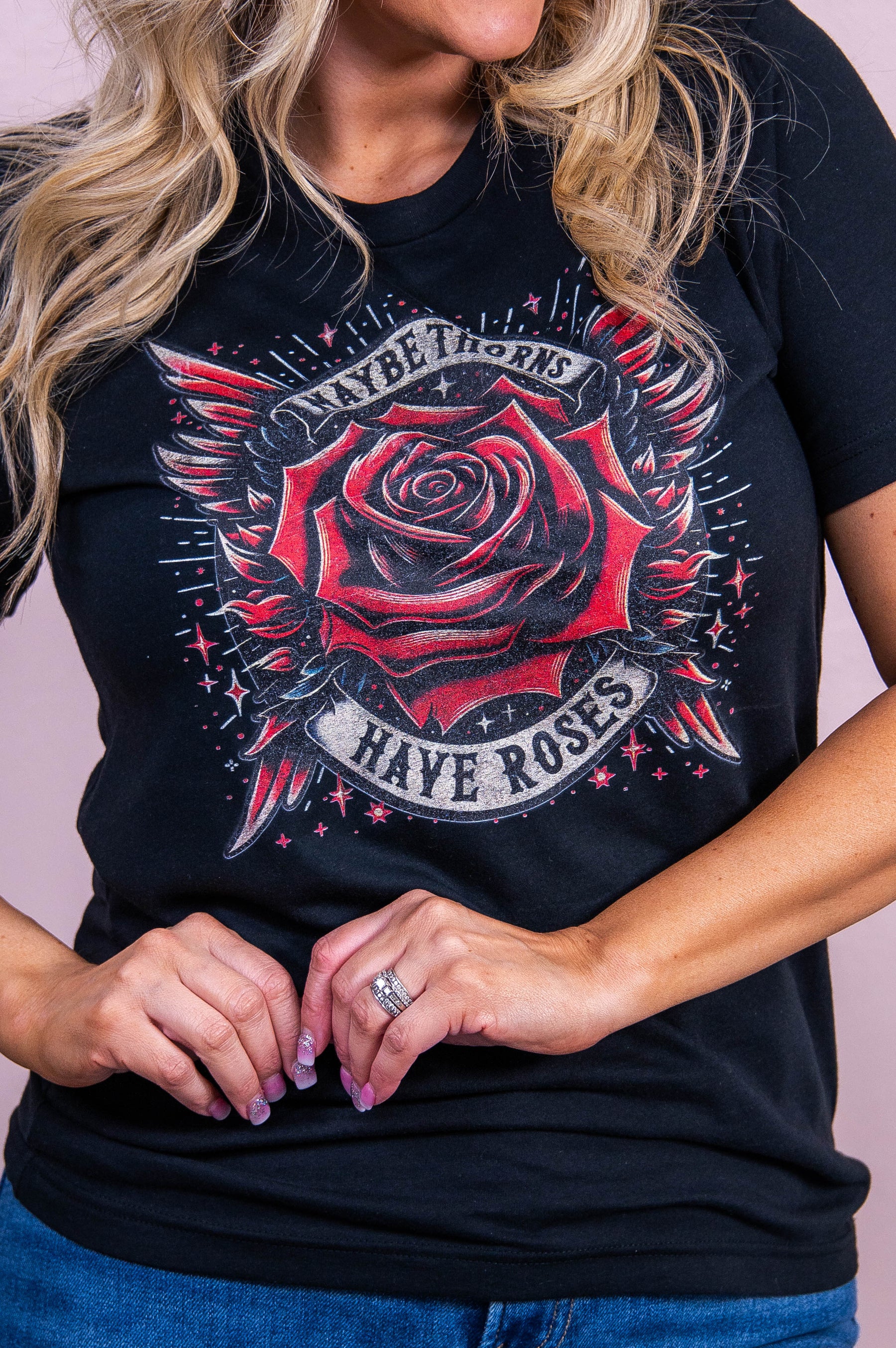 Maybe Thorns Have Roses Vintage Black Graphic Tee - A3514VBK