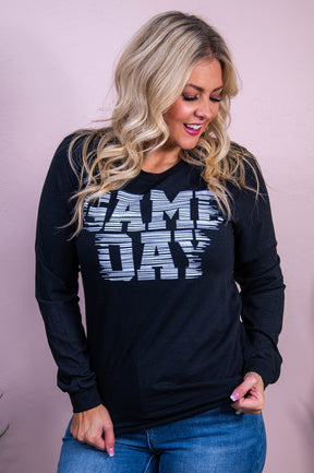 Game Day Black Long Sleeve Graphic Tee - A3513BK