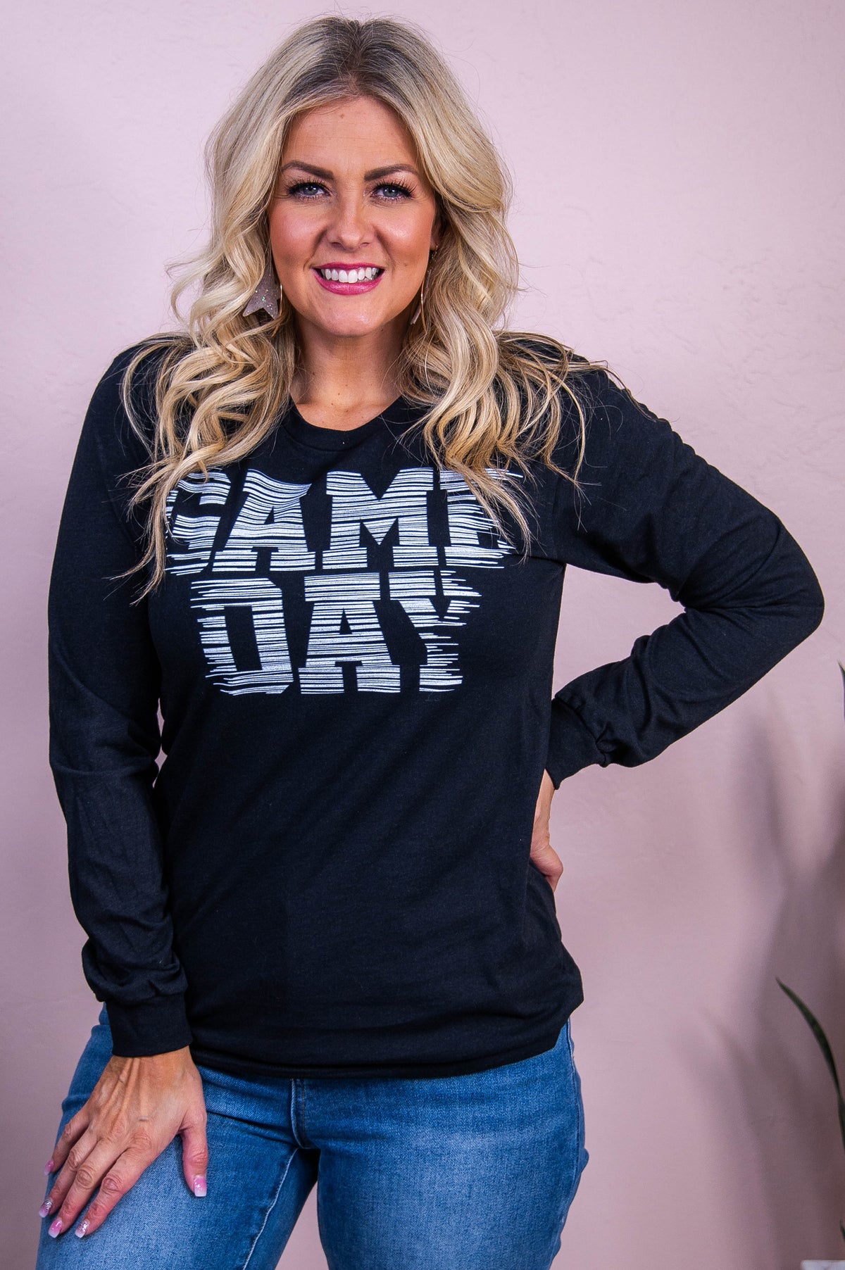 Game Day Black Long Sleeve Graphic Tee - A3513BK