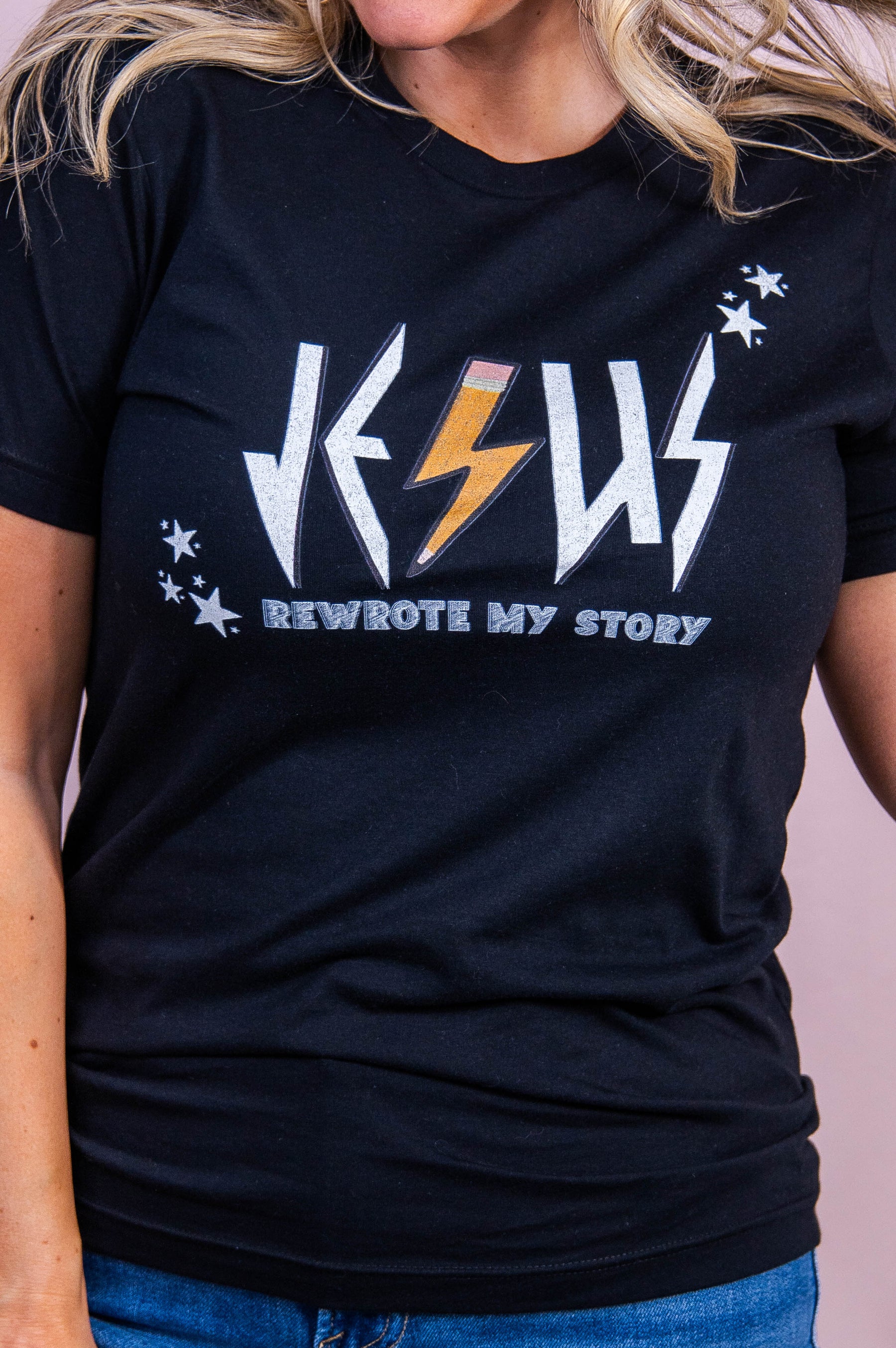 Jesus Rewrote My Story Black Graphic Tee - A3515BK