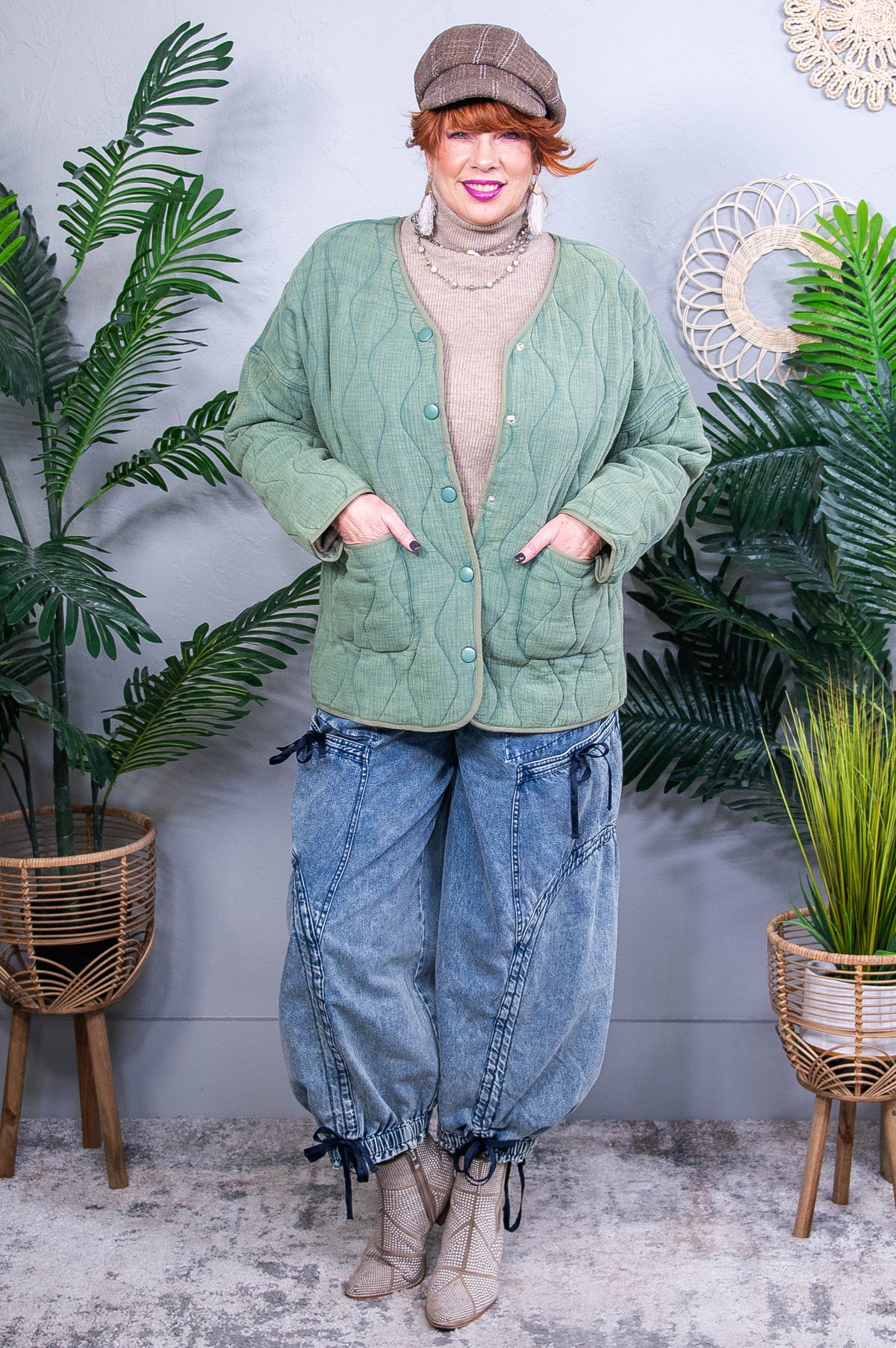 Pulling At My Heart Strings Vintage Green Shacket - O5701VGN