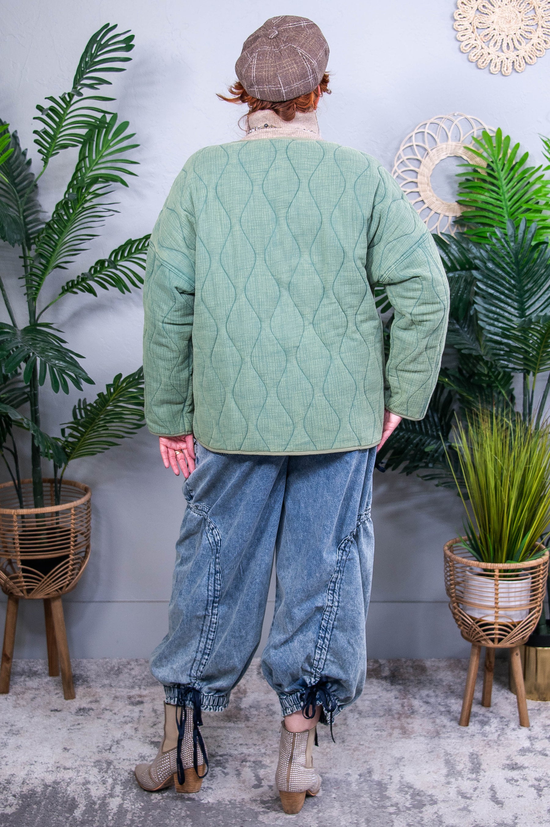 Pulling At My Heart Strings Vintage Green Shacket - O5701VGN