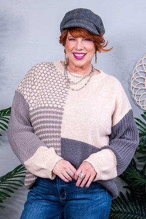 Hopelessly Yours Oatmeal/Gray Knitted Sweater - T10793OA