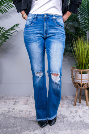 Mia Bytos Raw Hem Distressed High Rise Bootcut Jeans - K1285DN