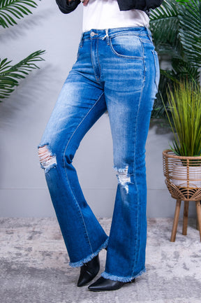 Mia Bytos Raw Hem Distressed High Rise Bootcut Jeans - K1285DN