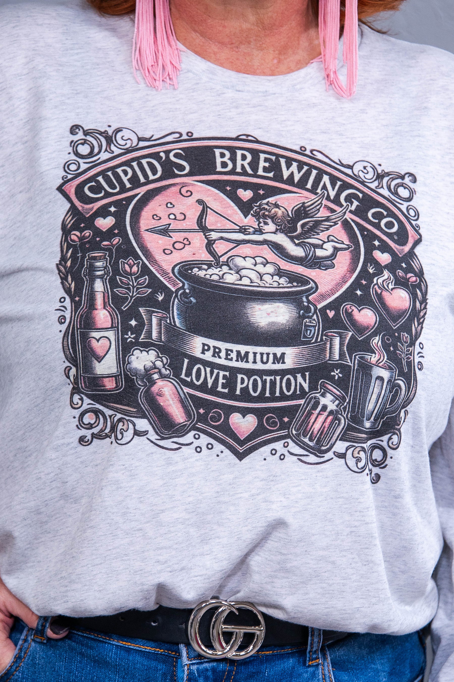 Cupids Brewing CO. Ash Printed Long Sleeve Graphic Tee - A3886AH