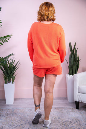 Back In Action Orange Solid Ribbed Top/Short (2-Piece Set) - T10164OR