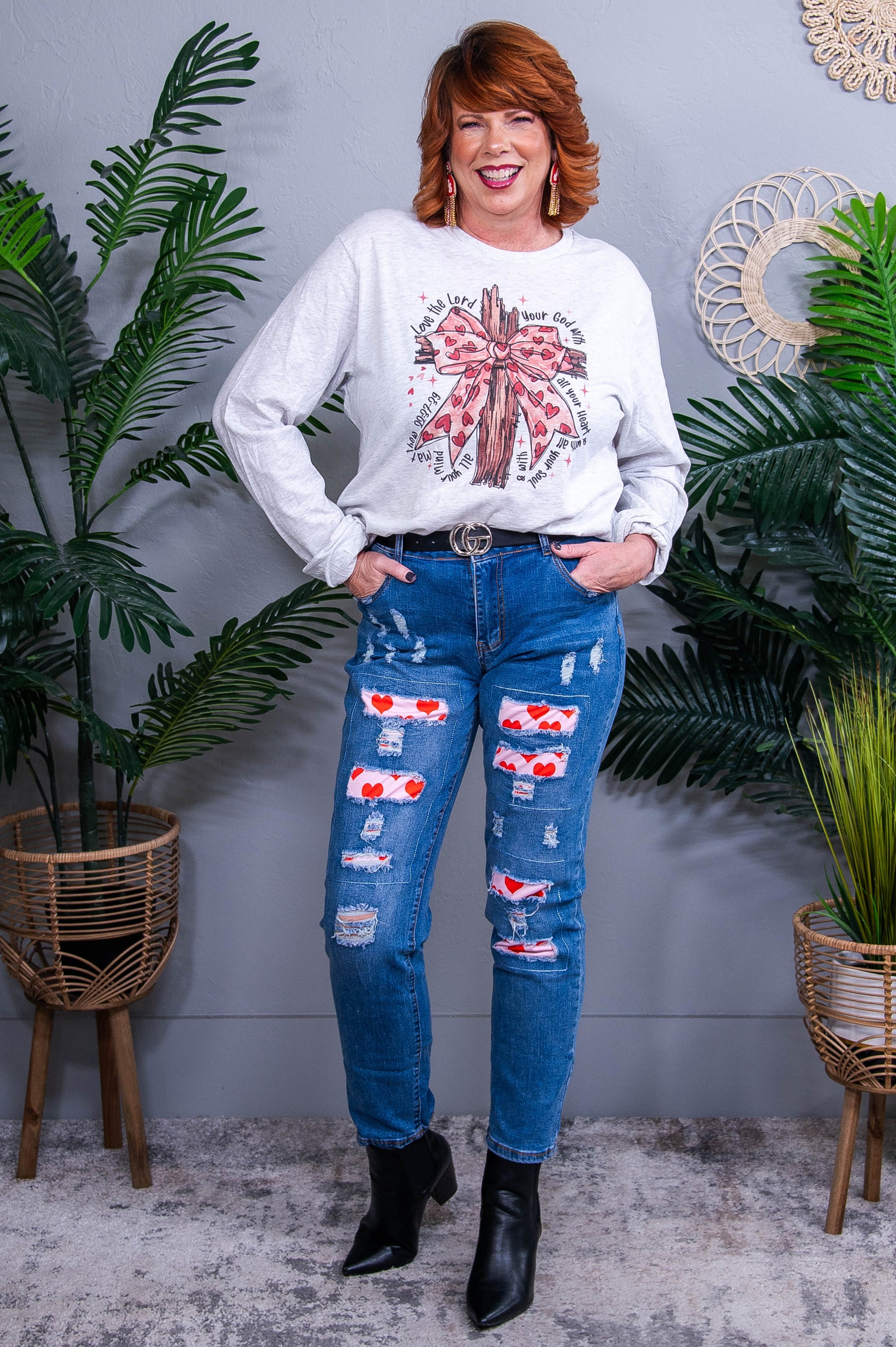 Love The Lord Ash Printed Long Sleeve Graphic Tee - A3885AH