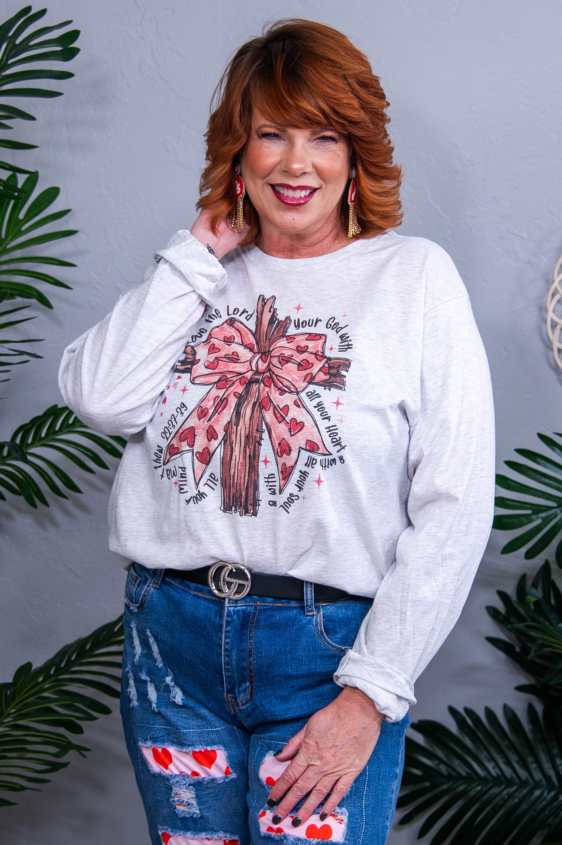 Love The Lord Ash Printed Long Sleeve Graphic Tee - A3885AH