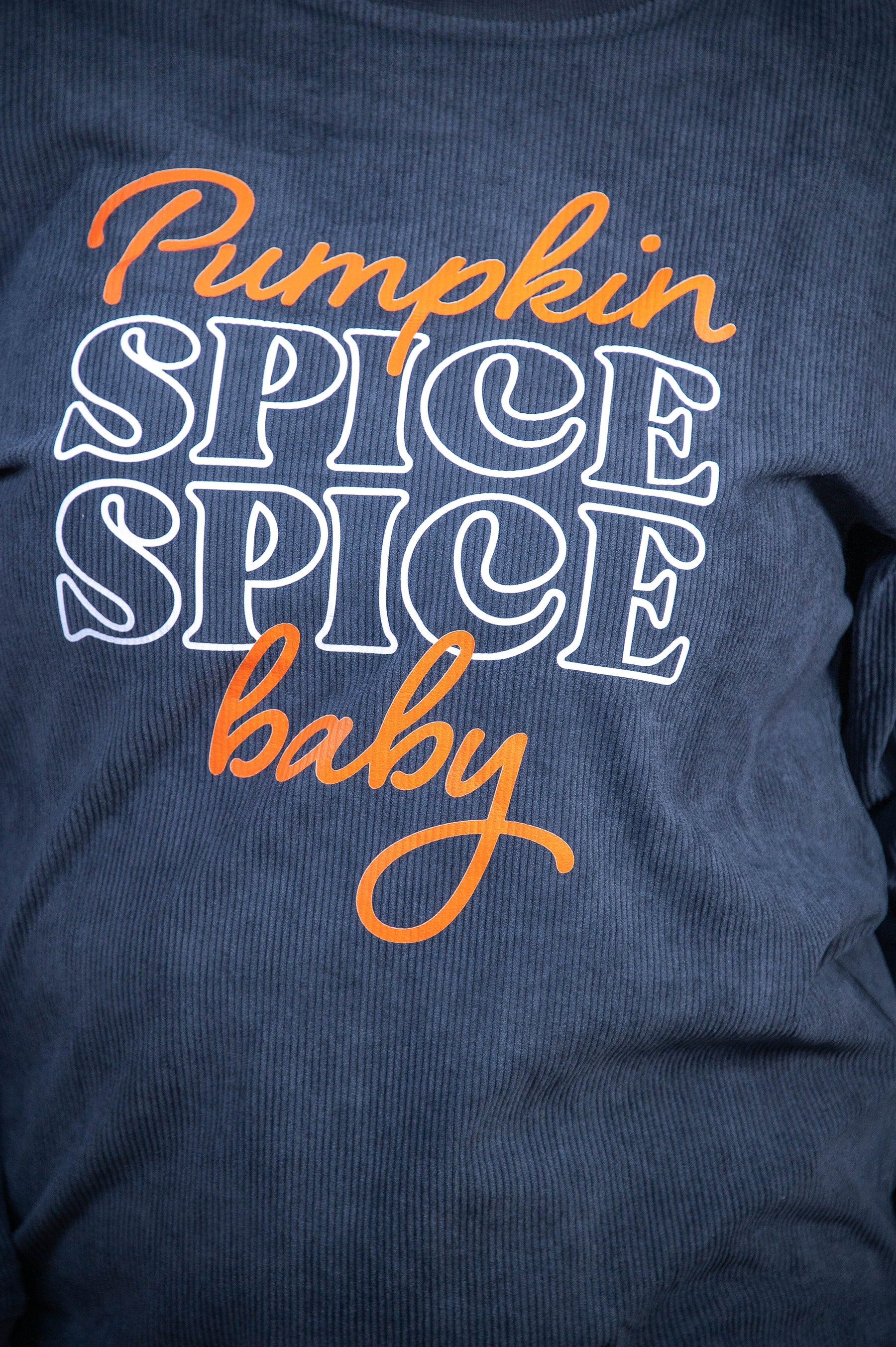 Pumpkin Spice Spice Baby Dark Gray Corduroy Top - T10165DGR