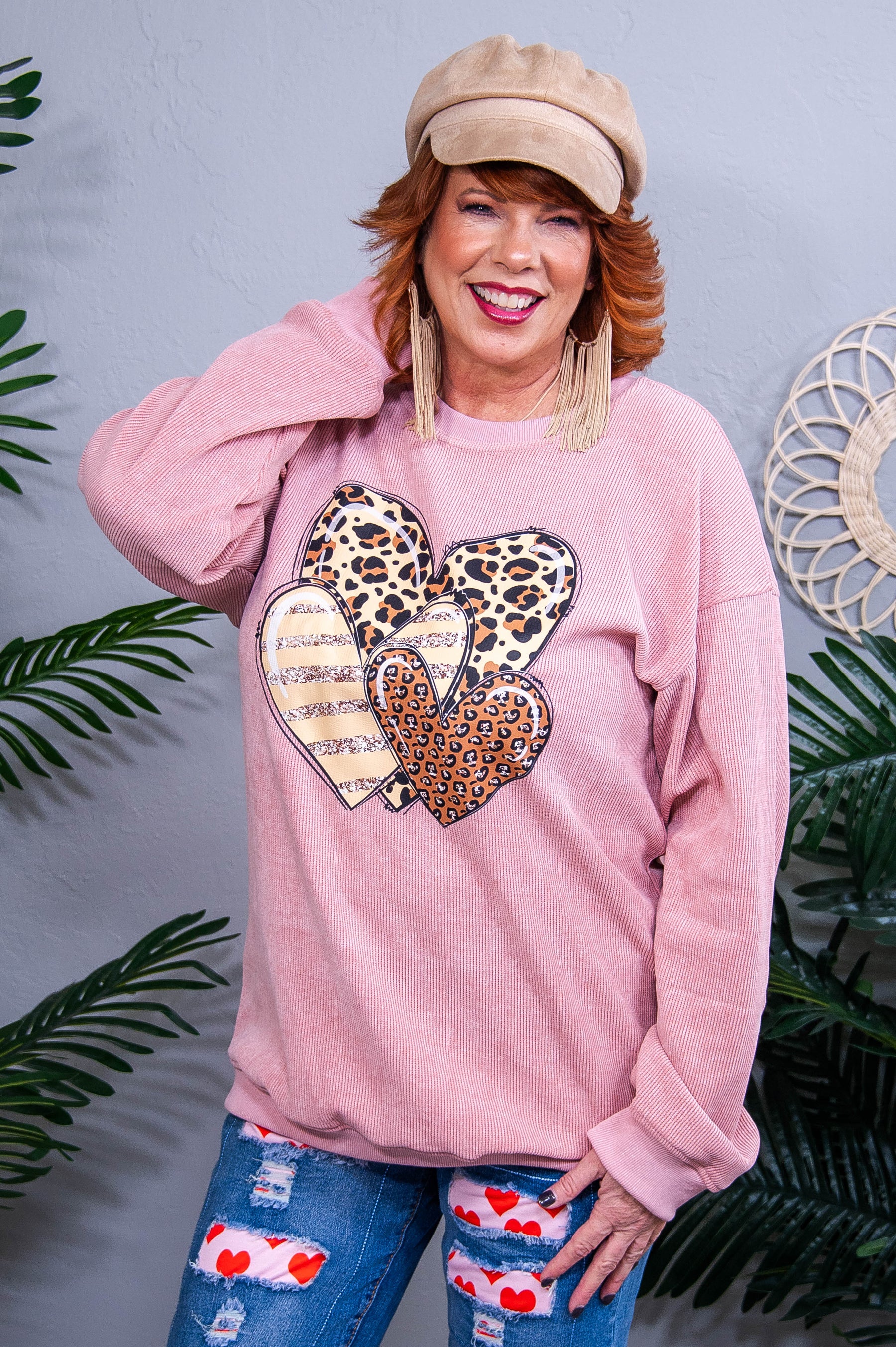 Each Day I Love You More Light Pink/Multi Color Printed Heart Sweatshirt - T10794LPK