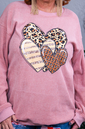 Each Day I Love You More Light Pink/Multi Color Printed Heart Sweatshirt - T10794LPK