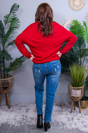 Wearing My Heart On My Sleeve Red/Multi Color Sequins/Heart Sleeves Top - T10797RD