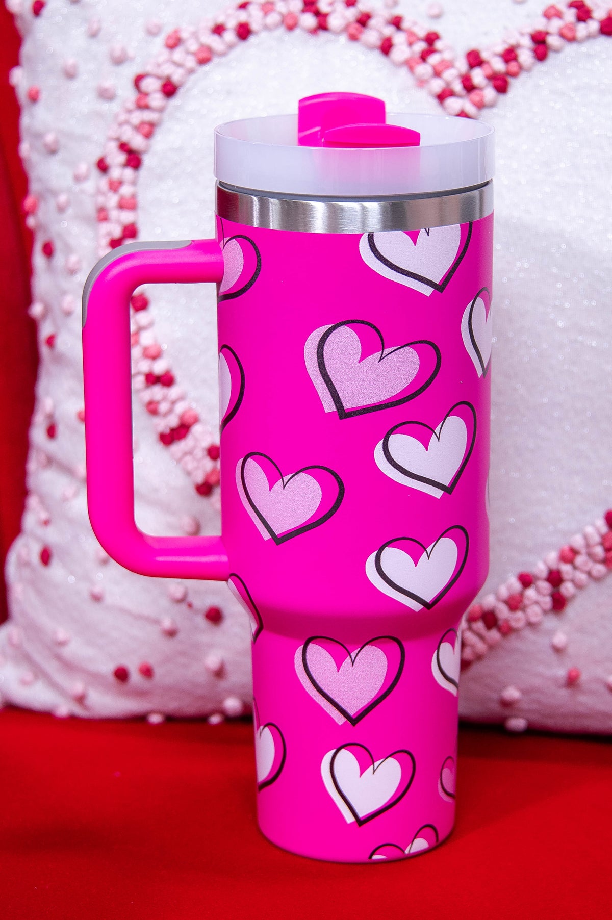 Rose/Multi Color Heart Printed 40oz Tumbler - TBL065RO