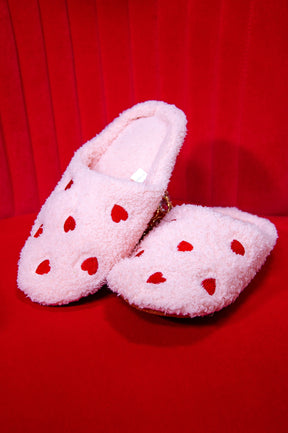 I Am So Loved Pink/Red Heart Printed Fuzzy Slippers - SHO2762PK