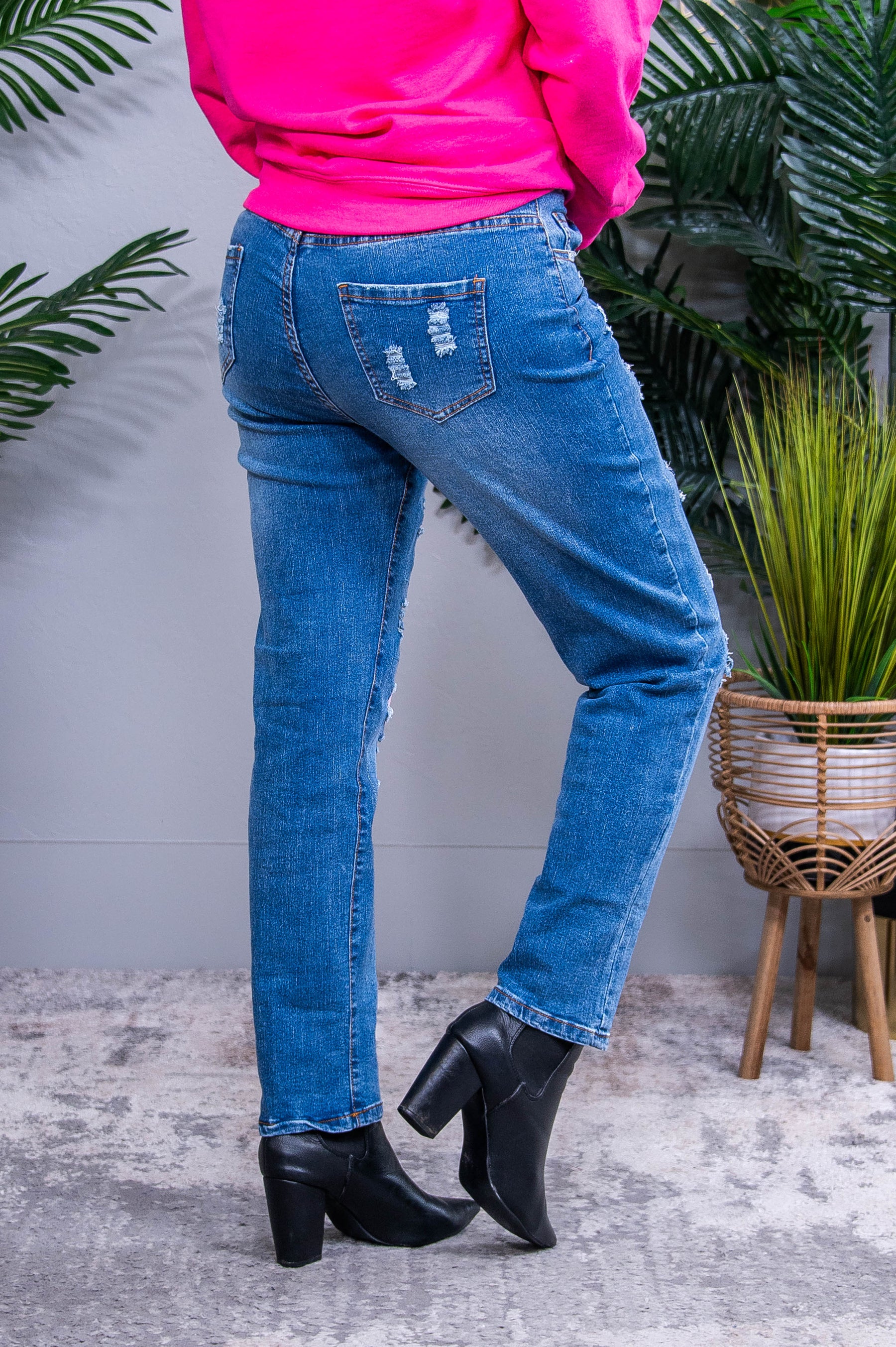 Juliet Medium Denim/Heart Printed Distressed Jeans - K1273DN