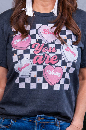 You Are Enough, Loved And Worthy Dark Heather Gray Graphic Tee - A3898DHG