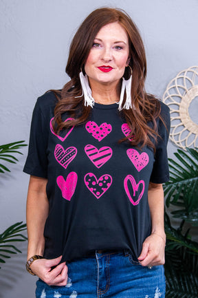 You Make My Heart Sing Vintage Black Heart Printed Graphic Tee - A3900VBK