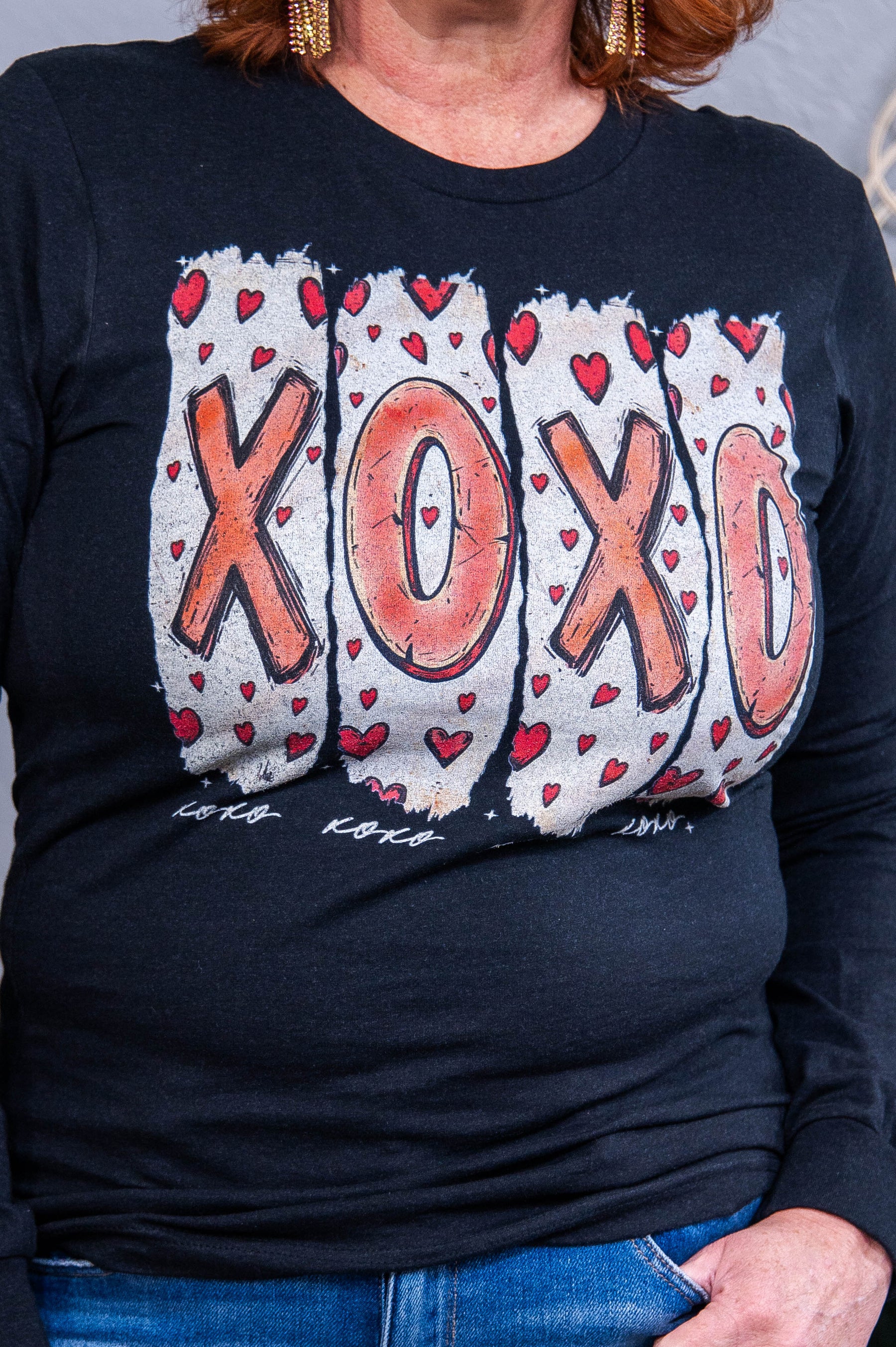 XOXO Black Long Sleeve Graphic Tee- A3901BK