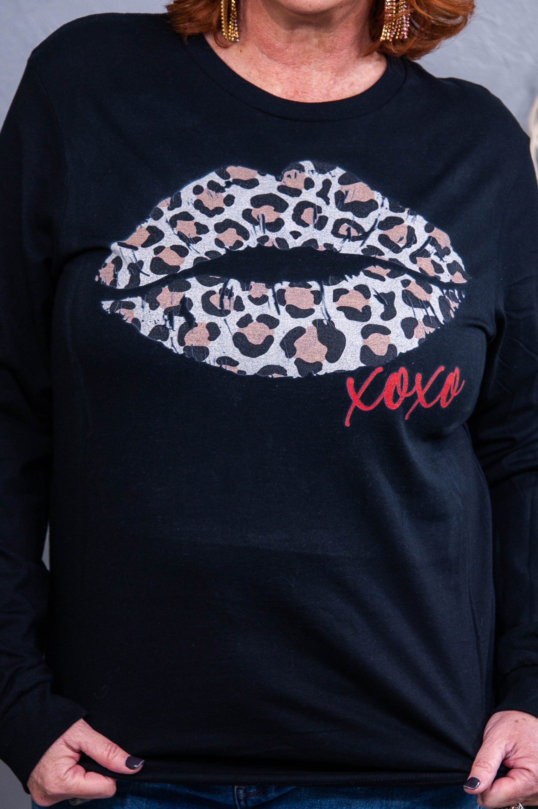 XOXO Black Lips/Printed Long Sleeve Graphic Tee- A3906BK