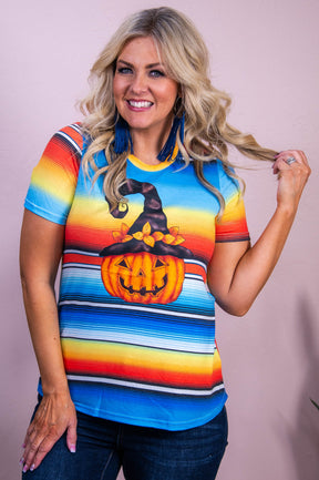 Give Em Pumpkin To Talk About Orange/Multi Color Serpe Jack o'lantern Top - T10188OR